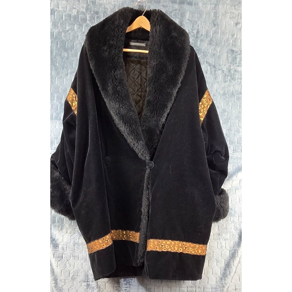 Hilary Radley Black Jacket Coat Fur Collar & Cuffs size 2XL No Tag